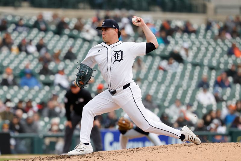 Apr 9, 2025; Detroit, Michigan, USA;  Detroit Tigers pitcher Tyler Holton (87) pitches in the sixth inning against the New York Yankees at Comerica Park. Mandatory Credit: Rick Osentoski-Imagn Images