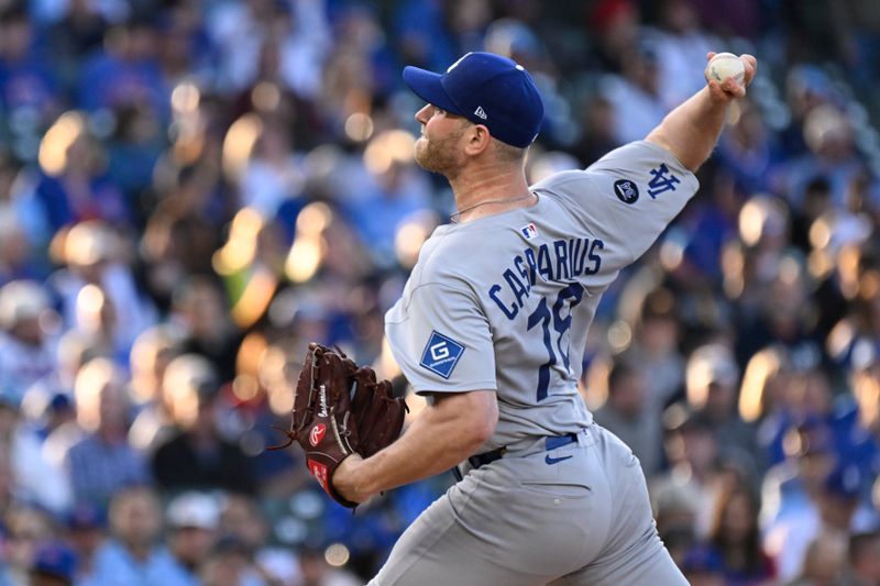 Apr 23, 2025; Chicago, Illinois, USA;  Los Angeles Dodgers pitcher Ben Casparius (78) delivers against the Chicago Cubs during the first inning at Wrigley Field. Mandatory Credit: Matt Marton-Imagn Images