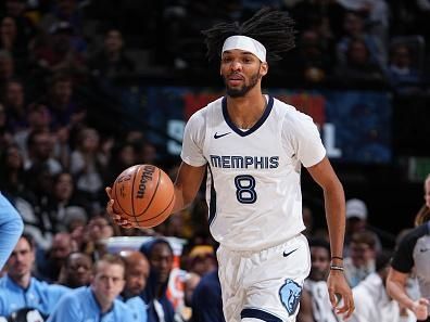 DENVER, CO - DECEMBER 28: Ziaire Williams #8 of the Memphis Grizzlies brings the ball up court against the Denver Nuggets on December 28, 2023 at the Ball Arena in Denver, Colorado. NOTE TO USER: User expressly acknowledges and agrees that, by downloading and/or using this Photograph, user is consenting to the terms and conditions of the Getty Images License Agreement. Mandatory Copyright Notice: Copyright 2023 NBAE (Photo by Garrett Ellwood/NBAE via Getty Images)