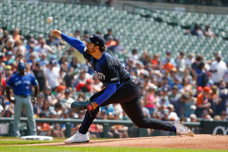 May 26, 2024; Detroit, Michigan, USA; Detroit Tigers starting pitcher Casey Mize (12) pitches during the first inning of the game against the Toronto Blue Jays at Comerica Park. Mandatory Credit: Brian Bradshaw Sevald-USA TODAY Sports