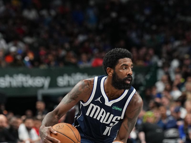 DALLAS, TX - OCTOBER 31: Kyrie Irving #11 of the Dallas Mavericks dribbles the ball during the game against the Houston Rockets on October 31, 2024 at American Airlines Center in Dallas, Texas. NOTE TO USER: User expressly acknowledges and agrees that, by downloading and or using this photograph, User is consenting to the terms and conditions of the Getty Images License Agreement. Mandatory Copyright Notice: Copyright 2024 NBAE (Photo by Glenn James/NBAE via Getty Images)