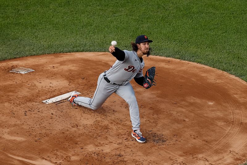 Jun 30, 2023; Denver, Colorado, USA; Detroit Tigers starting pitcher Michael Lorenzen (21) pitches in the first inning against the Colorado Rockies at Coors Field. Mandatory Credit: Isaiah J. Downing-USA TODAY Sports