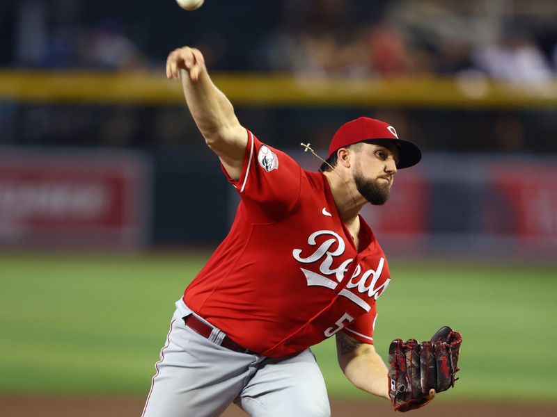 Aug 27, 2023; Phoenix, Arizona, USA; Cincinnati Reds pitcher Graham Ashcraft against the Arizona Diamondbacks at Chase Field. Mandatory Credit: Mark J. Rebilas-USA TODAY Sports