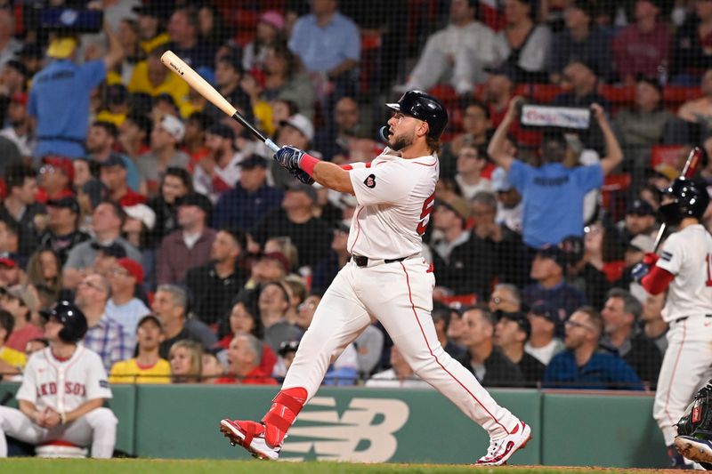 May 15, 2024; Boston, Massachusetts, USA; Boston Red Sox right fielder Wilyer Abreu (52) hits a home run against the Tampa Bay Rays during the fourth inning at Fenway Park. Mandatory Credit: Eric Canha-USA TODAY Sports