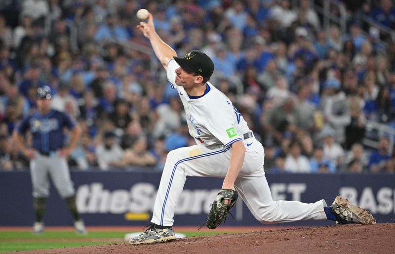 May 17, 2024; Toronto, Ontario, CAN;  Toronto Blue Jas starting pitcher Chris Bassitt (40) delivers a pitch against the Tampa Bay Rays in the second inning at Rogers Centre. Mandatory Credit: Dan Hamilton-USA TODAY Sports