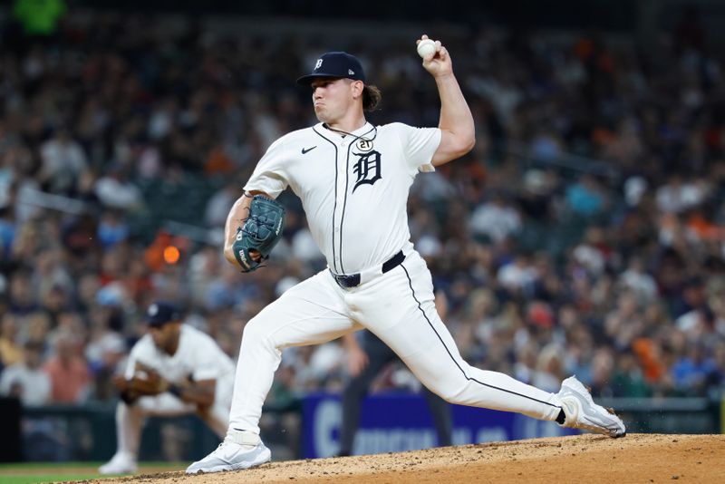 Sep 16, 2025; Detroit, Michigan, USA;  Detroit Tigers pitcher Tyler Holton (87) pitches in the sixth inning against the Cleveland Guardians at Comerica Park. Mandatory Credit: Rick Osentoski-Imagn Images