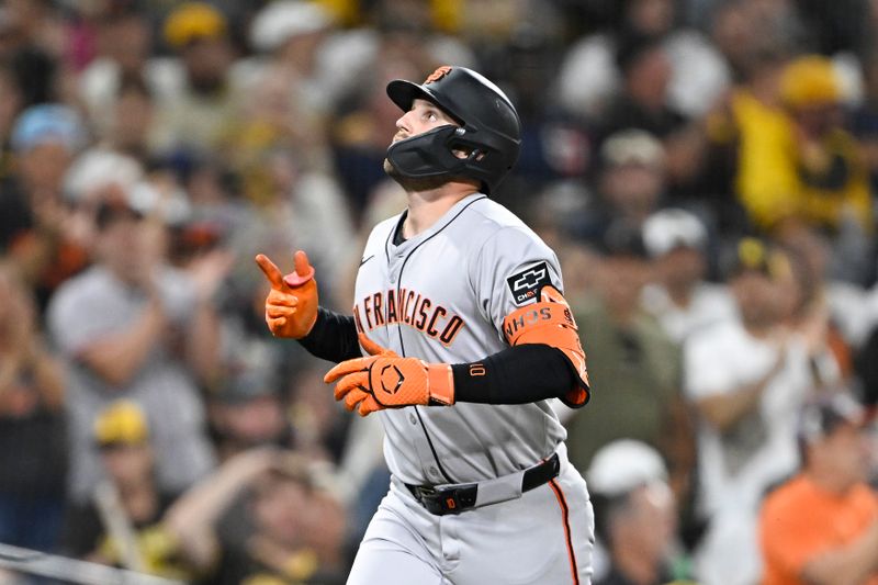 Aug 20, 2025; San Diego, California, USA; San Francisco Giants third baseman Casey Schmitt (10) looks skyward after hitting a solo home run during the fourth inning against the San Diego Padres at Petco Park. Mandatory Credit: Denis Poroy-Imagn Images Aug 20, 2025; San Diego, California, USA; San Francisco Giants third baseman Casey Schmitt (10) looks skyward after hitting a solo home run during the fourth inning against the San Diego Padres at Petco Park. Mandatory Credit: Denis Poroy-Imagn Images