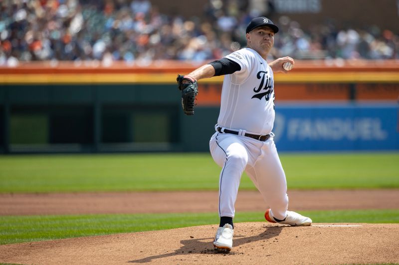 Aug 5, 2023; Detroit, Michigan, USA; Detroit Tigers starting pitcher Tarik Skubal (29) delivers in the first inning against the Tampa Bay Rays at Comerica Park. Mandatory Credit: David Reginek-USA TODAY Sports