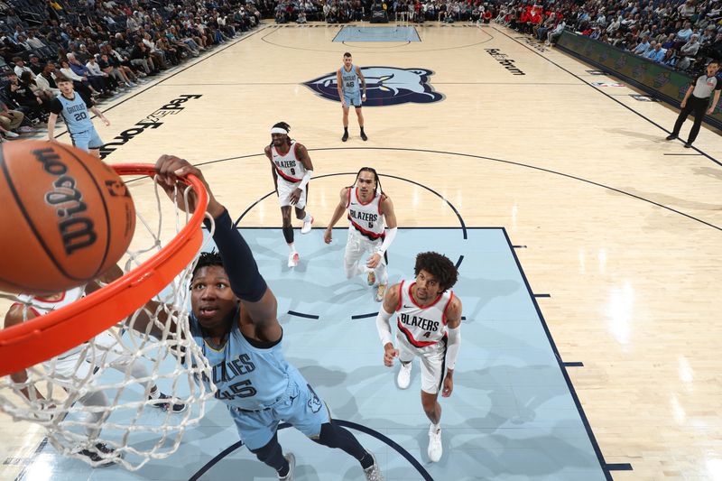 MEMPHIS, TN - MARCH 2: GG Jackson #45 of the Memphis Grizzlies dunks the ball during the game against the Portland Trail Blazers on March 2, 2024 at FedExForum in Memphis, Tennessee. NOTE TO USER: User expressly acknowledges and agrees that, by downloading and or using this photograph, User is consenting to the terms and conditions of the Getty Images License Agreement. Mandatory Copyright Notice: Copyright 2024 NBAE (Photo by Joe Murphy/NBAE via Getty Images)