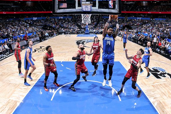 ORLANDO, FL - DECEMBER 20: Gary Harris #14 of the Orlando Magic handles the ball during the game against the Miami Heat on December 20, 2023 at the Kia Center in Orlando, Florida. NOTE TO USER: User expressly acknowledges and agrees that, by downloading and or using this photograph, User is consenting to the terms and conditions of the Getty Images License Agreement. Mandatory Copyright Notice: Copyright 2023 NBAE (Photo by Fernando Medina/NBAE via Getty Images)