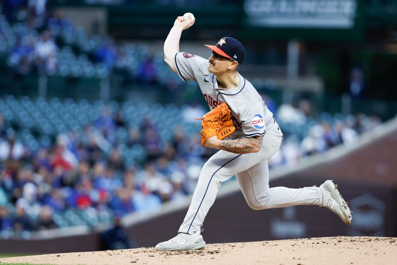 Apr 23, 2024; Chicago, Illinois, USA; Houston Astros starting pitcher J.P. France (68) delivers a pitch against the Chicago Cubs during the first inning at Wrigley Field. Mandatory Credit: Kamil Krzaczynski-USA TODAY Sports