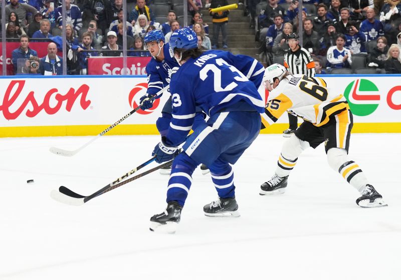 Oct 12, 2024; Toronto, Ontario, CAN; Toronto Maple Leafs right wing William Nylander (88) scores a goal against the Pittsburgh Penguins during the third period at Scotiabank Arena. Mandatory Credit: Nick Turchiaro-Imagn Images