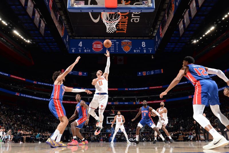 DETROIT, MI - NOVEMBER 1: Jalen Brunson #11 of the New York Knicks drives to the basket during the game against the Detroit Pistons on November 1, 2024 at Little Caesars Arena in Detroit, Michigan. NOTE TO USER: User expressly acknowledges and agrees that, by downloading and/or using this photograph, User is consenting to the terms and conditions of the Getty Images License Agreement. Mandatory Copyright Notice: Copyright 2024 NBAE (Photo by Chris Schwegler/NBAE via Getty Images)