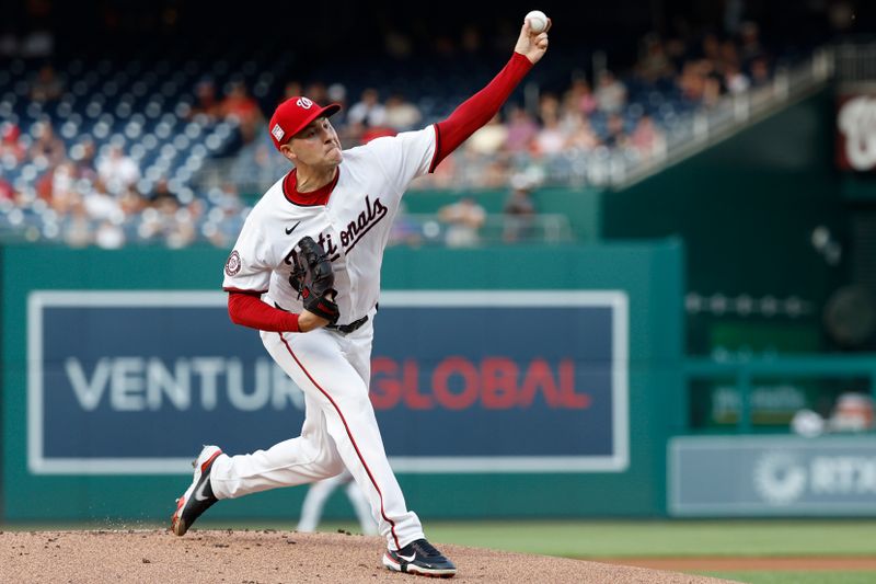 Jul 19, 2024; Washington, District of Columbia, USA; Washington Nationals starting pitcher Patrick Corbin (46) pitches against the Cincinnati Reds during the first inning at Nationals Park. Mandatory Credit: Geoff Burke-USA TODAY Sports