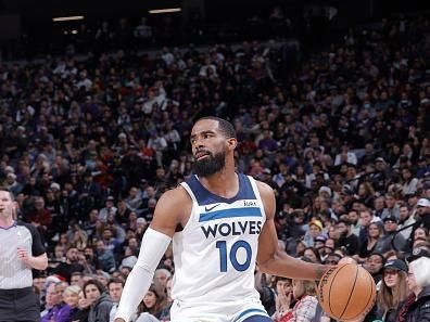 SACRAMENTO, CA - DECEMBER 23: Mike Conley #10 of the Minnesota Timberwolves dribbles the ball during the game against the Sacramento Kings on December 23, 2023 at Golden 1 Center in Sacramento, California. NOTE TO USER: User expressly acknowledges and agrees that, by downloading and or using this Photograph, user is consenting to the terms and conditions of the Getty Images License Agreement. Mandatory Copyright Notice: Copyright 2023 NBAE (Photo by Rocky Widner/NBAE via Getty Images)