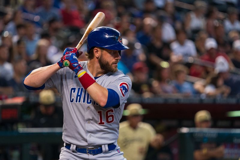 Sep 17, 2023; Phoenix, Arizona, USA; Chicago Cubs infielder Patrick Wisdom (16) at bat in the first inning against the Arizona Diamondbacks at Chase Field. Mandatory Credit: Allan Henry-USA TODAY Sports