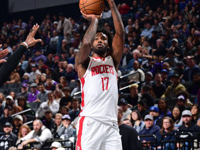 SACRAMENTO, CA - DECEMBER 3: Tari Eason #17 of the Houston Rockets shoots the ball during the game against the Sacramento Kings during the Emirates NBA Cup game on December 3, 2024 at Golden 1 Center in Sacramento, California. NOTE TO USER: User expressly acknowledges and agrees that, by downloading and or using this Photograph, user is consenting to the terms and conditions of the Getty Images License Agreement. Mandatory Copyright Notice: Copyright 2024 NBAE (Photo by Adam Pantozzi/NBAE via Getty Images)