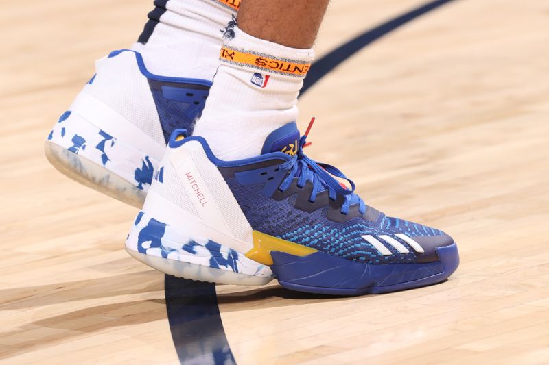 MEMPHIS, TN - OCTOBER 10: The sneakers of Ziaire Williams #8 of the Memphis Grizzlies at the game against the Milwaukee Bucks on October 10, 2023 at FedExForum in Memphis, Tennessee. NOTE TO USER: User expressly acknowledges and agrees that, by downloading and or using this photograph, User is consenting to the terms and conditions of the Getty Images License Agreement. Mandatory Copyright Notice: Copyright 2023 NBAE (Photo by Joe Murphy/NBAE via Getty Images)