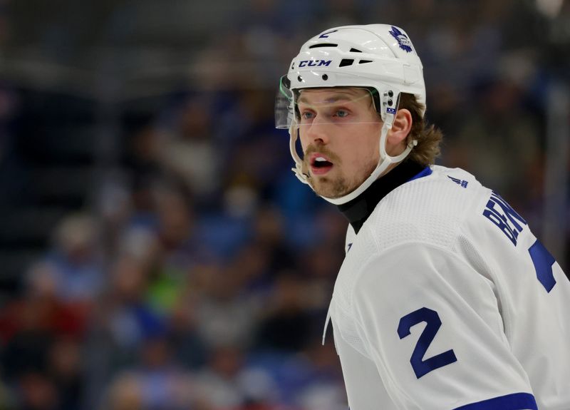 Dec 21, 2023; Buffalo, New York, USA;  Toronto Maple Leafs defenseman Simon Benoit (2) during the first period against the Buffalo Sabres at KeyBank Center. Mandatory Credit: Timothy T. Ludwig-USA TODAY Sports