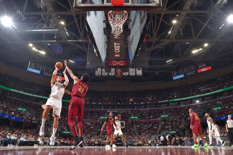 CLEVELAND, OH - NOVEMBER 4: Brook Lopez #11 of the Milwaukee Bucks shoots the ball during the game against the Cleveland Cavaliers on November 4, 2024 at Rocket Mortgage FieldHouse in Cleveland, Ohio. NOTE TO USER: User expressly acknowledges and agrees that, by downloading and/or using this Photograph, user is consenting to the terms and conditions of the Getty Images License Agreement. Mandatory Copyright Notice: Copyright 2024 NBAE (Photo by David Liam Kyle/NBAE via Getty Images)