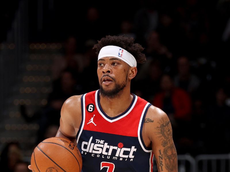 WASHINGTON, DC -? APRIL 9: Jordan Goodwin #7 of the Washington Wizards handles the ball during the game against the Houston Rockets on April 9, 2023 at Capital One Arena in Washington, DC. NOTE TO USER: User expressly acknowledges and agrees that, by downloading and or using this Photograph, user is consenting to the terms and conditions of the Getty Images License Agreement. Mandatory Copyright Notice: Copyright 2023 NBAE (Photo by Stephen Gosling/NBAE via Getty Images)