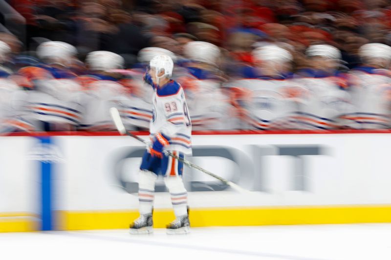 Nov 24, 2023; Washington, District of Columbia, USA; Edmonton Oilers center Ryan Nugent-Hopkins (93) celebrates with teammates after scoring a goal against the Washington Capitals in the first period at Capital One Arena. Mandatory Credit: Geoff Burke-USA TODAY Sports