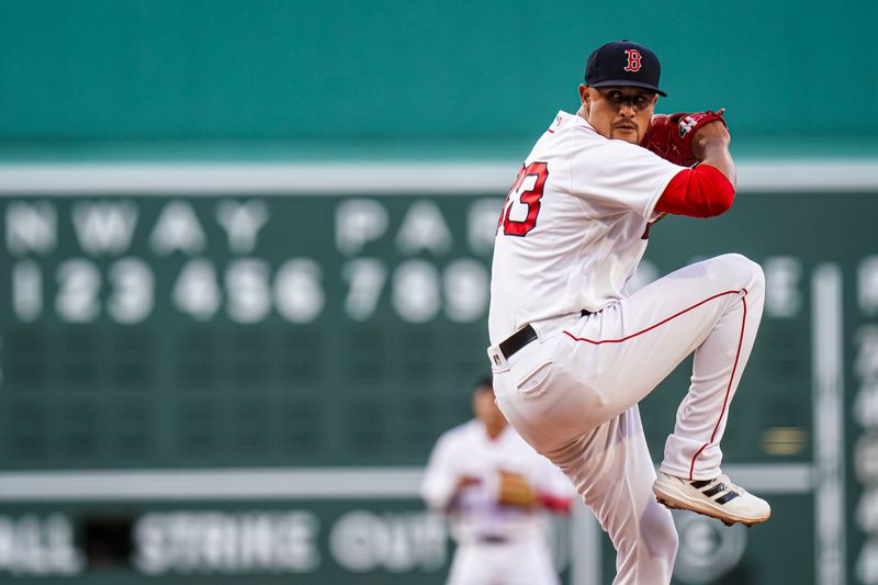 Jul 23, 2023; Boston, Massachusetts, USA; Boston Red Sox starting pitcher Brennan Bernardino (83) throws a pitch against the New York Mets in the first inning at Fenway Park. Mandatory Credit: David Butler II-USA TODAY Sports