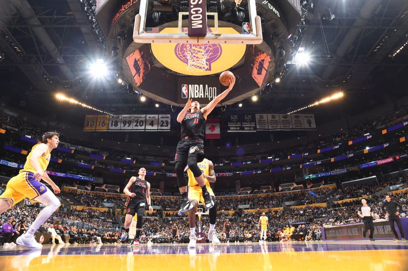 LOS ANGELES, CA - JANUARY 3: Jaime Jaquez Jr. #11 of the Miami Heat shoots the ball during the game against the Los Angeles Lakers on January 3, 2024 at Crypto.Com Arena in Los Angeles, California. NOTE TO USER: User expressly acknowledges and agrees that, by downloading and/or using this Photograph, user is consenting to the terms and conditions of the Getty Images License Agreement. Mandatory Copyright Notice: Copyright 2024 NBAE (Photo by Adam Pantozzi/NBAE via Getty Images)