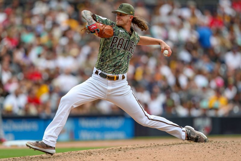 May 21, 2023; San Diego, California, USA; San Diego Padres relief pitcher Josh Header (71) throws a pitch in the ninth inning against the Boston Red Sox at Petco Park. Mandatory Credit: David Frerker-USA TODAY Sports