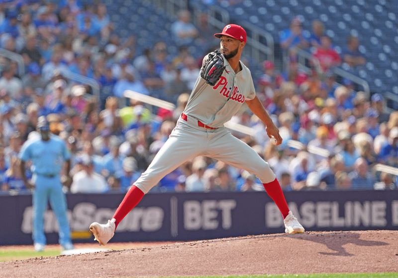 Sep 4, 2024; Toronto, Ontario, CAN; Philadelphia Phillies starting pitcher Cristopher Sanchez (61) throws a pitch against the Toronto Blue Jays during the first inning at Rogers Centre. Mandatory Credit: Nick Turchiaro-Imagn Images