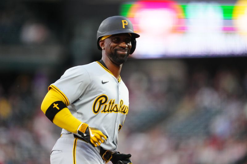 Jun 14, 2024; Denver, Colorado, USA; Pittsburgh Pirates outfielder Andrew McCutchen (22) reacts following his solo home run in the sixth inning at Coors Field. Mandatory Credit: Ron Chenoy-USA TODAY Sports