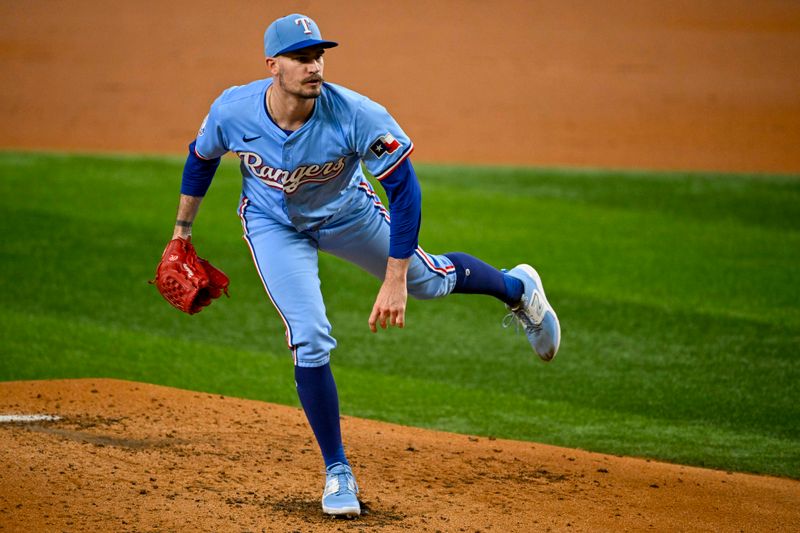 Sep 22, 2024; Arlington, Texas, USA; Texas Rangers starting pitcher Andrew Heaney (44) pitches against the Seattle Mariners during the third inning at Globe Life Field. Mandatory Credit: Jerome Miron-Imagn Images