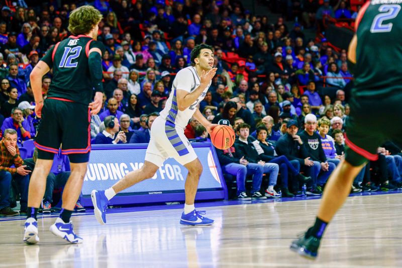 Feb 3, 2024; Boise, Idaho, USA; Air Force Falcons guard Jeffrey Mills (24) gestures during the first half against the Boise State Broncos ExtraMile Arena. Mandatory Credit: Brian Losness-USA TODAY Sports