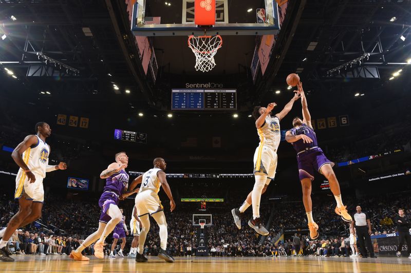 SAN FRANCISCO, CA - APRIL 14: Omer Yurtseven #77 of the Utah Jazz drives to the basket during the game against the Golden State Warriors on April 14, 2024 at Chase Center in San Francisco, California. NOTE TO USER: User expressly acknowledges and agrees that, by downloading and or using this photograph, user is consenting to the terms and conditions of Getty Images License Agreement. Mandatory Copyright Notice: Copyright 2024 NBAE (Photo by Noah Graham/NBAE via Getty Images)