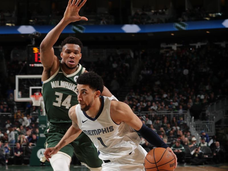 MILWAUKEE, WI - APRIL 3: Scotty Pippen Jr. #1 of the Memphis Grizzlies dribbles the ball during the game against the Milwaukee Bucks on April 3, 2024 at the Fiserv Forum Center in Milwaukee, Wisconsin. NOTE TO USER: User expressly acknowledges and agrees that, by downloading and or using this Photograph, user is consenting to the terms and conditions of the Getty Images License Agreement. Mandatory Copyright Notice: Copyright 2024 NBAE (Photo by Gary Dineen/NBAE via Getty Images).