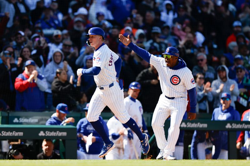 Apr 25, 2024; Chicago, Illinois, USA; Chicago Cubs centerfielder Pete Crow-Armstrong (52) rounds the bases after hitting a two-run home run against the Houston Astros during the sixth inning at Wrigley Field. Mandatory Credit: Kamil Krzaczynski-USA TODAY Sports