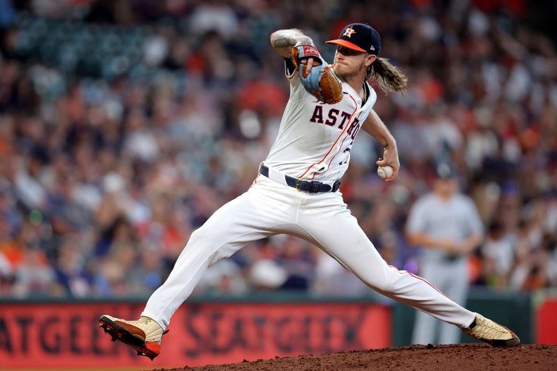 Aug 18, 2024; Houston, Texas, USA; Houston Astros relief pitcher Josh Hader (71) delivers a pitch against the Chicago White Sox during the ninth inning at Minute Maid Park. Mandatory Credit: Erik Williams-USA TODAY Sports