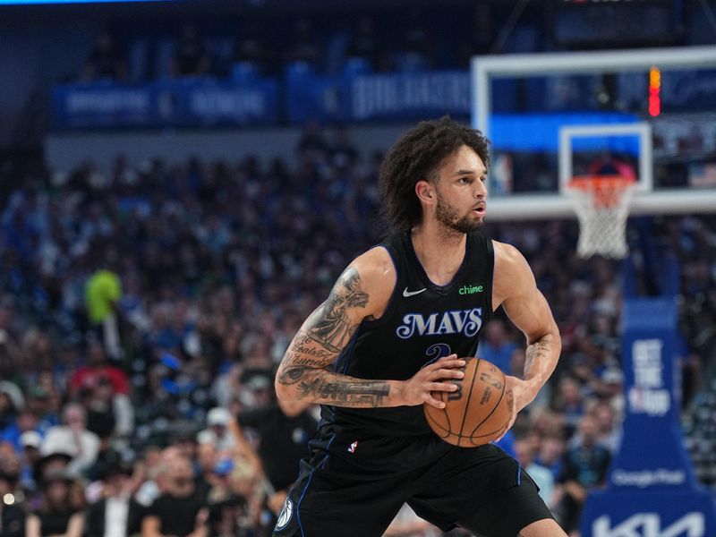 DALLAS, TX - MAY 18:  Dereck Lively II #2  of the Dallas Mavericks passes the ball during the game    against the Oklahoma City Thunder during Round 2 Game 6 of the 2024 NBA Playoffs  on May 18, 2024  at the American Airlines Center in Dallas, Texas. NOTE TO USER: User expressly acknowledges and agrees that, by downloading and or using this photograph, User is consenting to the terms and conditions of the Getty Images License Agreement. Mandatory Copyright Notice: Copyright 2024 NBAE (Photo by Glenn James/NBAE via Getty Images)