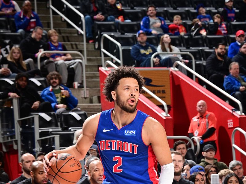 DETROIT, MI - FEBRUARY 4: Cade Cunningham #2 of the Detroit Pistons handles the ball during the game  against the Orlando Magic on February 4, 2024 at Little Caesars Arena in Detroit, Michigan. NOTE TO USER: User expressly acknowledges and agrees that, by downloading and/or using this photograph, User is consenting to the terms and conditions of the Getty Images License Agreement. Mandatory Copyright Notice: Copyright 2024 NBAE (Photo by Chris Schwegler/NBAE via Getty Images)