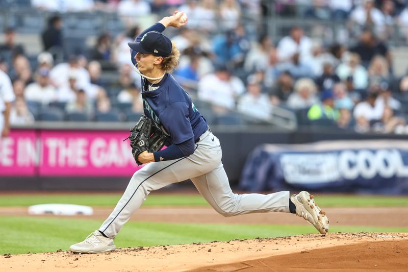 May 22, 2024; Bronx, New York, USA;  Seattle Mariners starting pitcher Bryce Miller (50) pitches in the first inning against the New York Yankees at Yankee Stadium. Mandatory Credit: Wendell Cruz-USA TODAY Sports