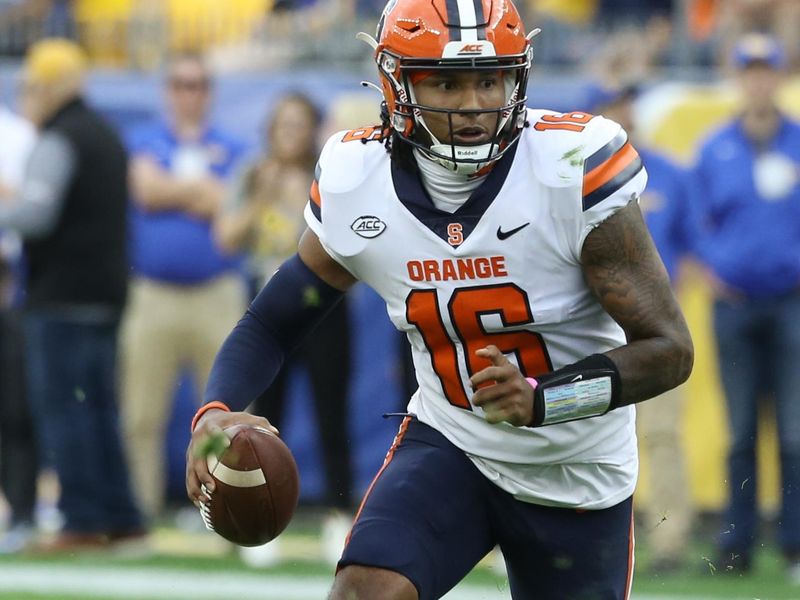 Nov 5, 2022; Pittsburgh, Pennsylvania, USA; Syracuse Orange quarterback Carlos Del Rio-Wilson (16) scrambles with the ball against the Pittsburgh Panthers during the first quarter at Acrisure Stadium. Mandatory Credit: Charles LeClaire-USA TODAY Sports