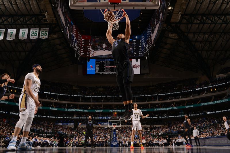 DALLAS, TX - JANUARY 15: Grant Williams #3 of the Dallas Mavericks dunks the ball during the game against the New Orleans Pelicans on January 15, 2024 at the American Airlines Center in Dallas, Texas. NOTE TO USER: User expressly acknowledges and agrees that, by downloading and or using this photograph, User is consenting to the terms and conditions of the Getty Images License Agreement. Mandatory Copyright Notice: Copyright 2024 NBAE (Photo by Glenn James/NBAE via Getty Images)