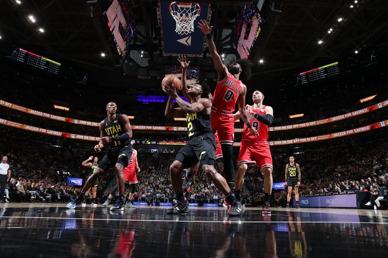 SALT LAKE CITY, UT - MARCH 6: Colin Sexton #2 of the Utah Jazz shoots the ball during the game against the Chicago Bulls on March 6, 2024 at Delta Center in Salt Lake City, Utah. NOTE TO USER: User expressly acknowledges and agrees that, by downloading and or using this Photograph, User is consenting to the terms and conditions of the Getty Images License Agreement. Mandatory Copyright Notice: Copyright 2024 NBAE (Photo by Melissa Majchrzak/NBAE via Getty Images)