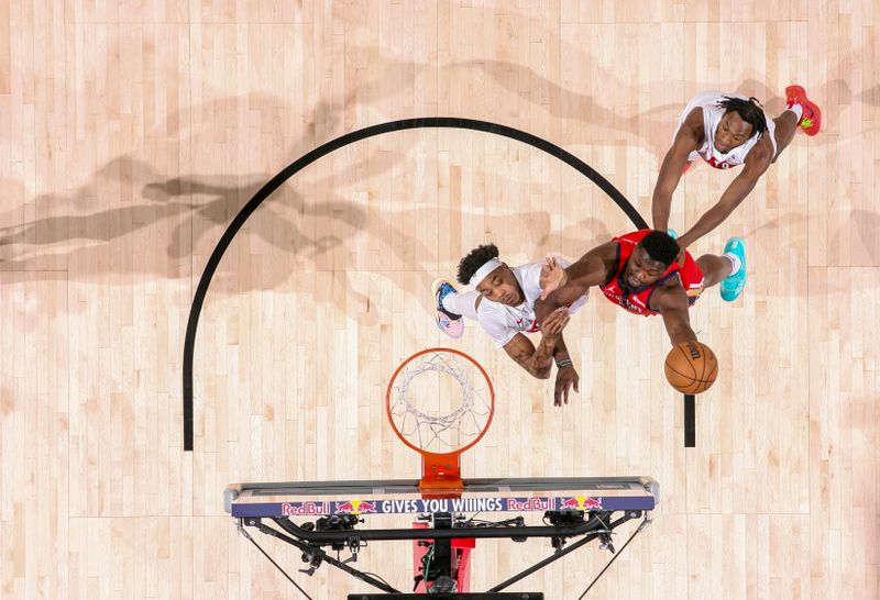 NEW ORLEANS, LA - FEBRUARY 5: Zion Williamson #1 of the New Orleans Pelicans shoots the ball during the game against the Toronto Raptors on February 5, 2024 at the Smoothie King Center in New Orleans, Louisiana. NOTE TO USER: User expressly acknowledges and agrees that, by downloading and or using this Photograph, user is consenting to the terms and conditions of the Getty Images License Agreement. Mandatory Copyright Notice: Copyright 2024 NBAE (Photo by Layne Murdoch Jr./NBAE via Getty Images)