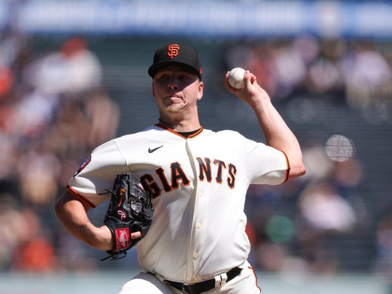 Sep 13, 2023; San Francisco, California, USA; San Francisco Giants starting pitcher Kyle Harrison (45) throws a pitch during the first inning against the Cleveland Guardians at Oracle Park. Mandatory Credit: Sergio Estrada-USA TODAY Sports