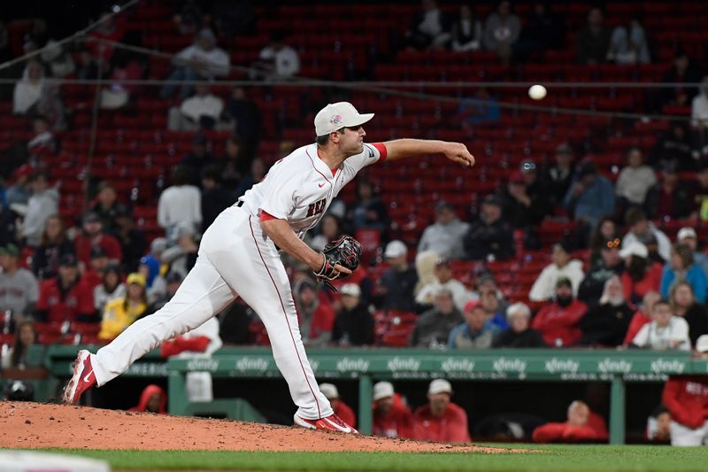 May 14, 2023; Boston, Massachusetts, USA; Boston Red Sox relief pitcher Richard Bleier (35) pitches against the St. Louis Cardinals during the ninth inning at Fenway Park. Mandatory Credit: Eric Canha-USA TODAY Sports