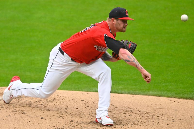 May 12, 2025; Cleveland, Ohio, USA; Cleveland Guardians starting pitcher Ben Lively (39) delivers a pitch in the second inning against the Milwaukee Brewers at Progressive Field. Mandatory Credit: David Richard-Imagn Images
