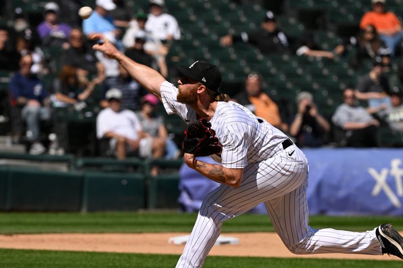 May 15, 2024; Chicago, Illinois, USA; Chicago White Sox pitcher Michael Kopech (34) pitches against the Washington Nationals during the ninth inning at Guaranteed Rate Field. Mandatory Credit: Matt Marton-USA TODAY Sports
