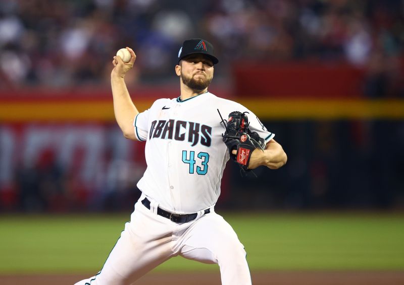 Aug 27, 2023; Phoenix, Arizona, USA; Arizona Diamondbacks pitcher Slade Cecconi in the third inning against the Cincinnati Reds at Chase Field. Mandatory Credit: Mark J. Rebilas-USA TODAY Sports