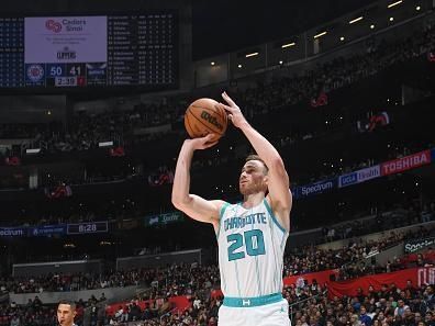 LOS ANGELES, CA - DECEMBER 26:  Gordon Hayward #20 of the Charlotte Hornets shoots a three point basket during the game  on December 26, 2023 at Crypto.Com Arena in Los Angeles, California. NOTE TO USER: User expressly acknowledges and agrees that, by downloading and/or using this Photograph, user is consenting to the terms and conditions of the Getty Images License Agreement. Mandatory Copyright Notice: Copyright 2023 NBAE (Photo by Juan Ocampo/NBAE via Getty Images)